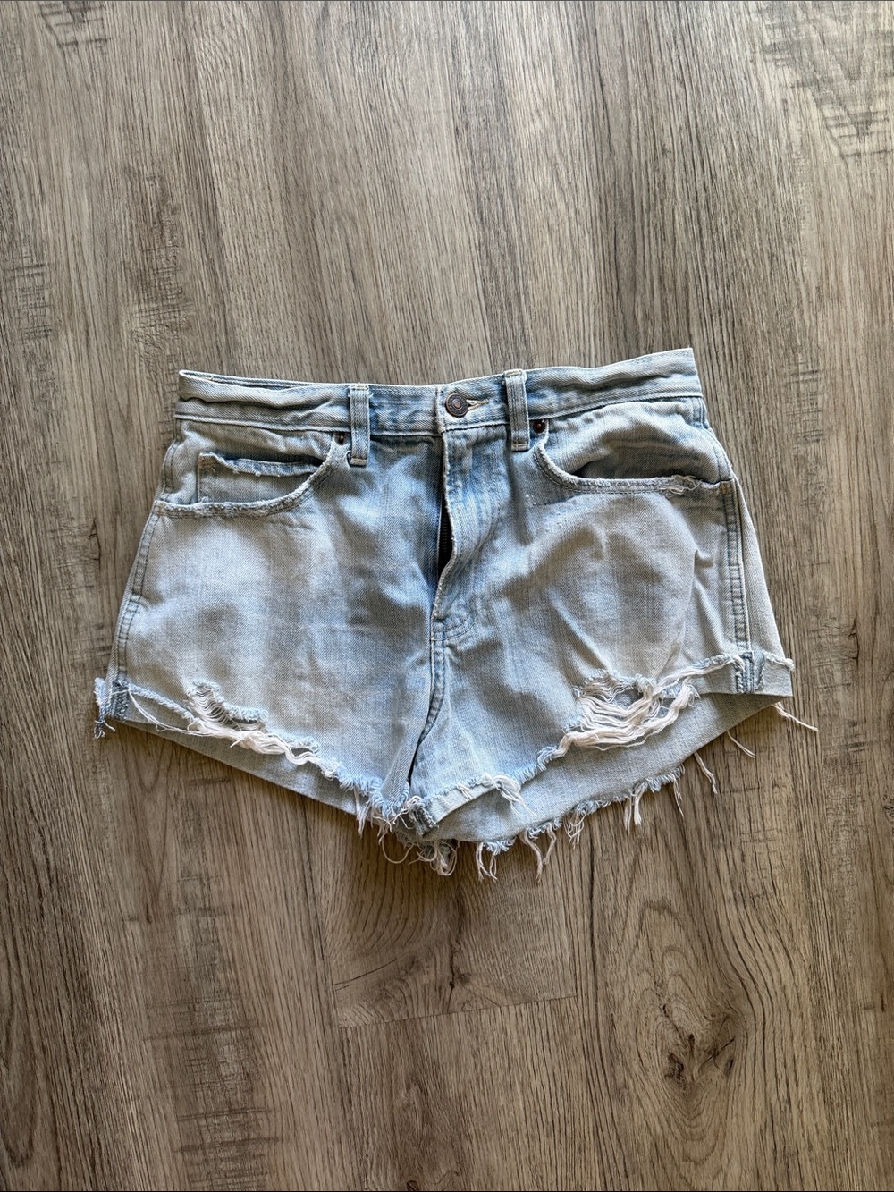 Abercrombie & Fitch Light Blue Distressed Denim Shorts